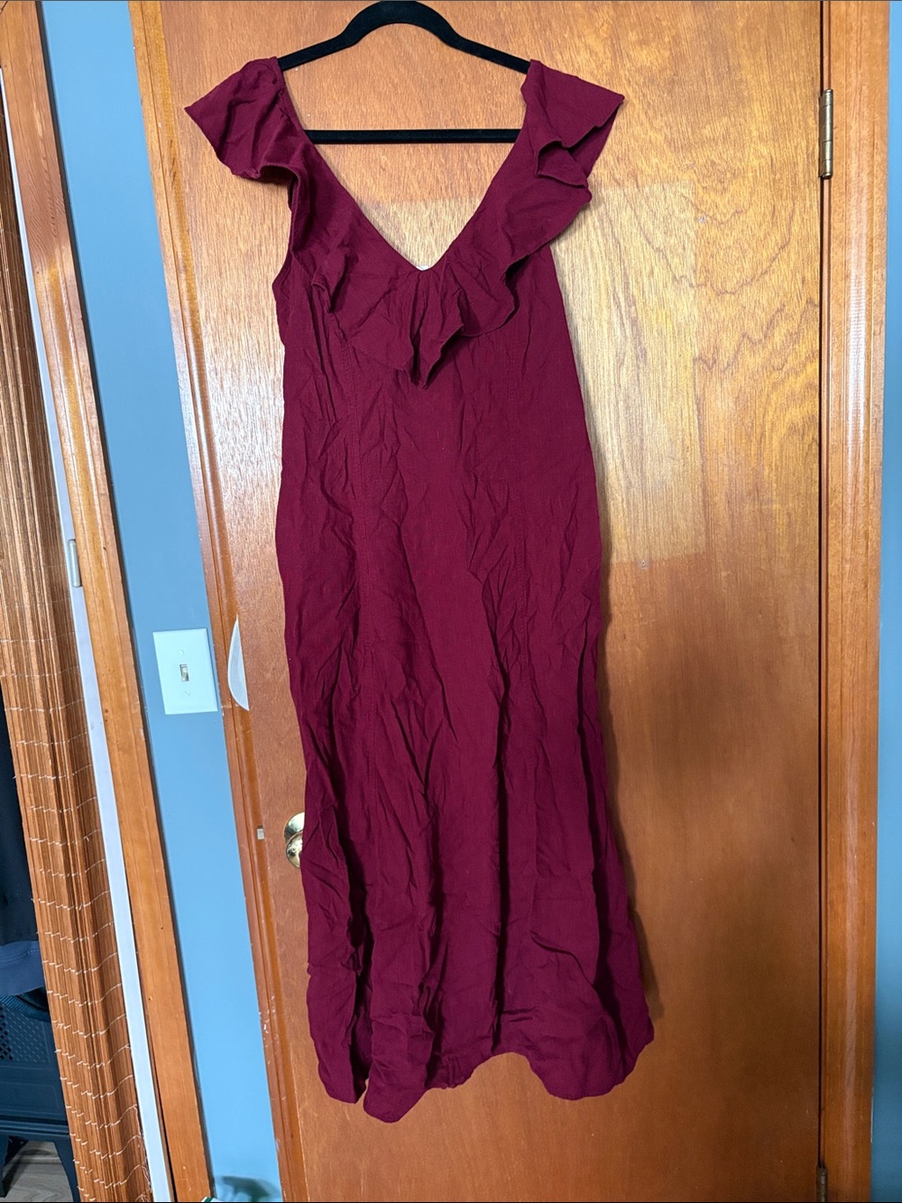 Universal Thread Burgundy Ruffle V-Neck Maxi Dress